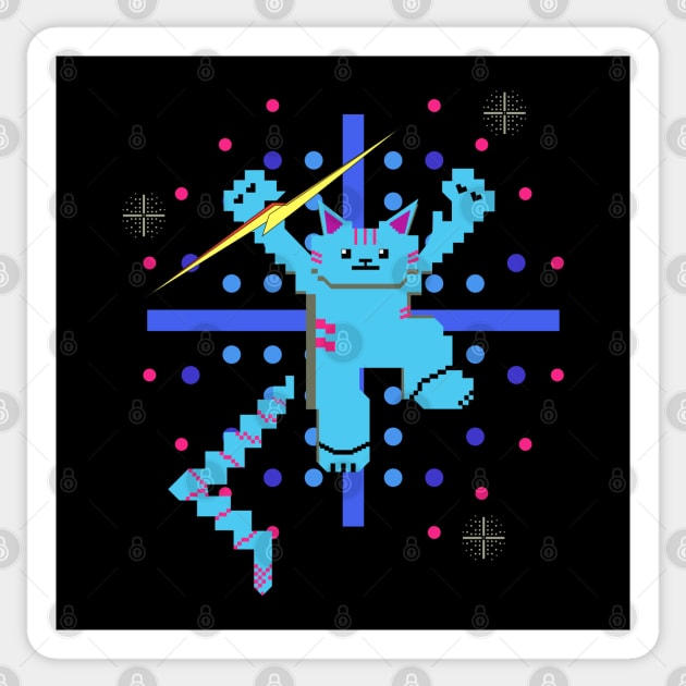 Cat Lightning Retro Gaming Beast Blue Sticker by HCreatives